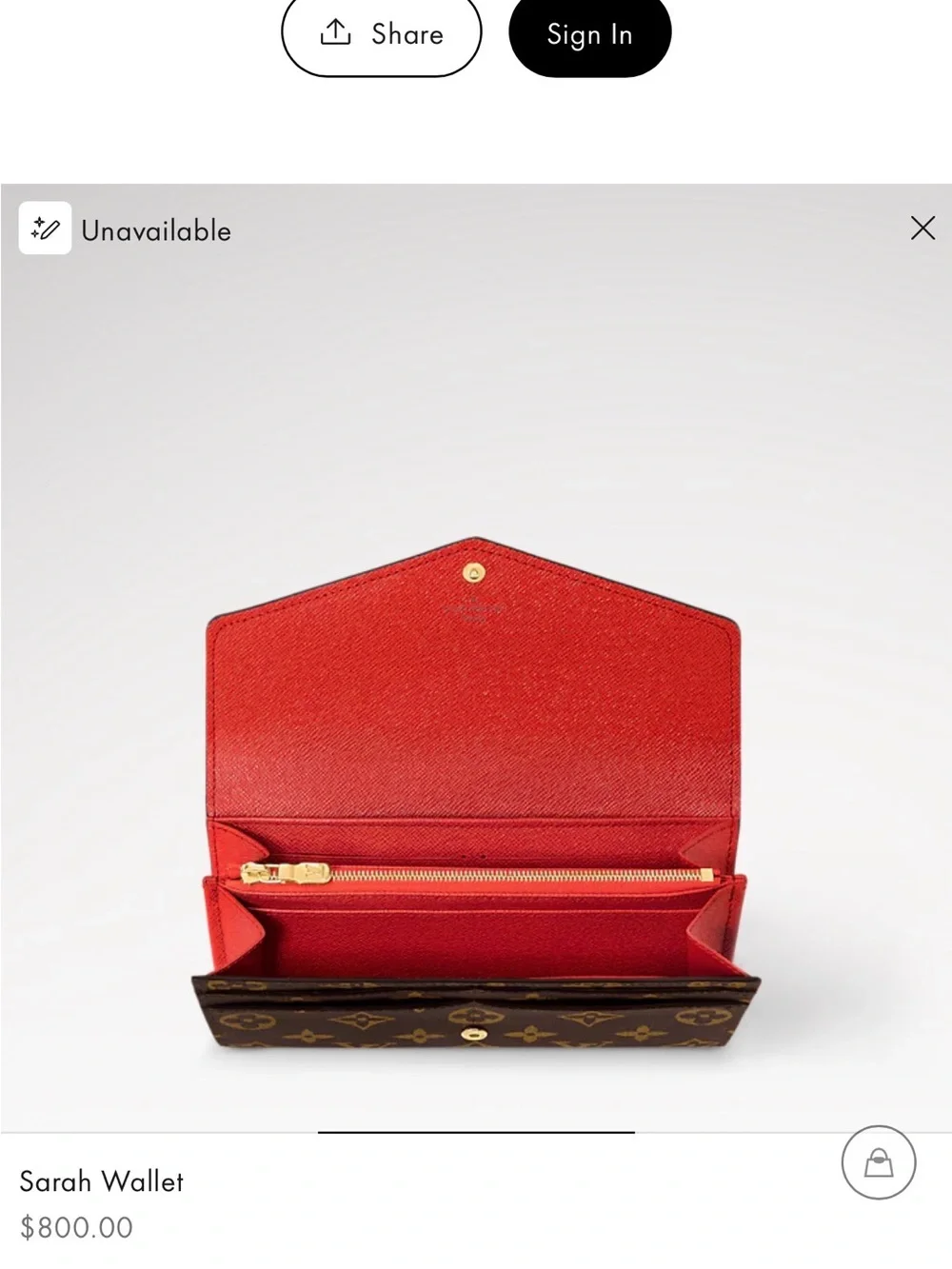 Louis Vuitton Sarah Wallet in Red with Monogram Canvas